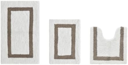 Tufted Cotton White Beige Bathroom Rugs Sets 3 Piece