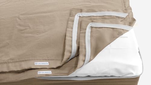 Zip On Fitted Sheet 2 Zip Sheets +1 Base 16" in Cotton Twin XL Taupe