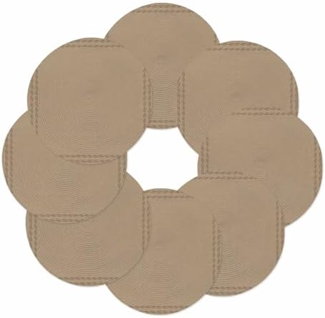 Round Placemats Set of 8 Beige Textured Woven Pattern Place Mats