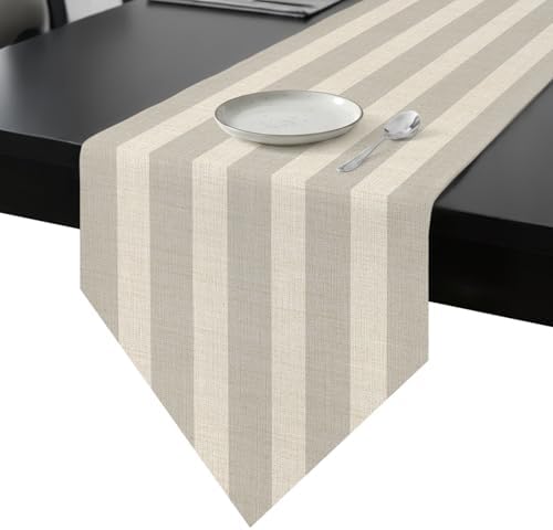 Minimalist Taupe Stripes Table Runner,Farmhouse Linen Texture Cotton