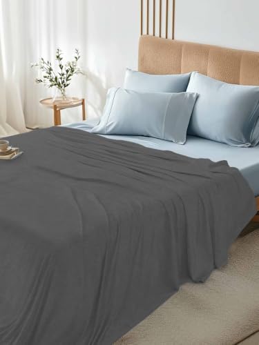 Cal King Size Flat Sheet Only, Minimalist Dark Gray Bed Top Sheet Soft