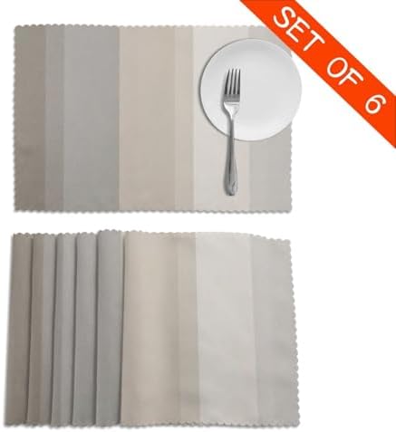 Chic Taupe, Cream and Gray Striped Placemats Set of 6 - Heat Resistant