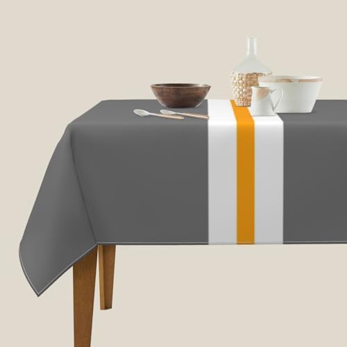 Square Tablecloth, Modern Gray White Yellow Horizontal Stripes Table