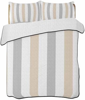 68x98in Quilt Bedding Set Classical Beige Grey Striped Breathable