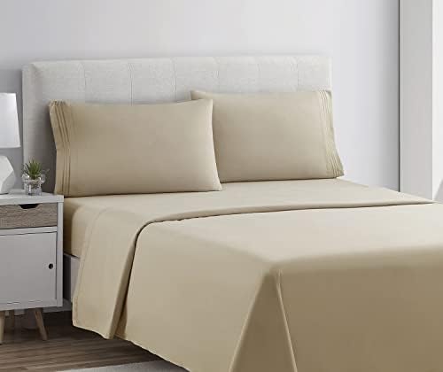 Clara Clark Premier 1800 Collection Full 4PC Bed Linen Set, Beige