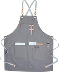 Canvas Cooking Apron with Pockets, Adjustable Waist Straps for