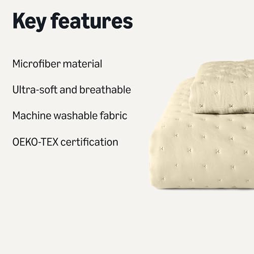 Amazon Basics Brushed Microfiber Quilt Set, Extra Soft with Natural
