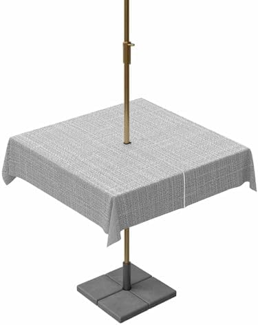 Outdoor Tablecloth with Umbrella Hole and Zipper, Modern Gray Linen