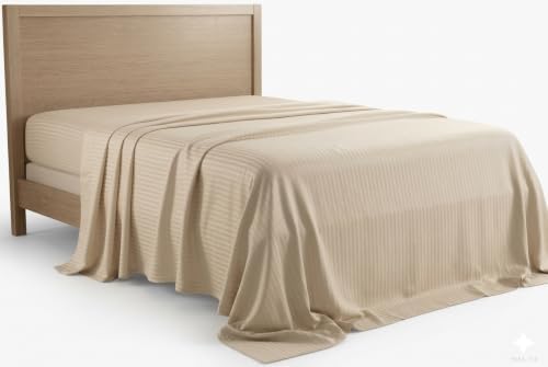 Beige Queen Size Flat Sheets- (Top Sheet) Made from 100% Long Staple