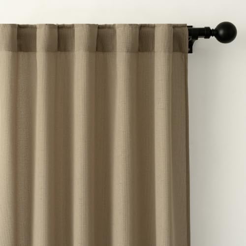 Back Tab Linen Semi Sheer Curtains, Taupe, 96 inches Long