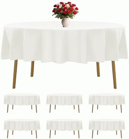 6 Pack Ivory Round Tablecloths 90 Inches Table Cloth Stain and Wrinkle