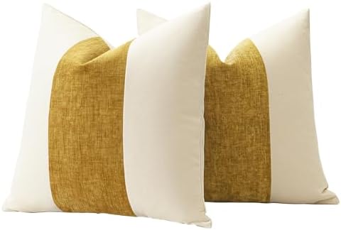 OTOSTAR Set of 2 Cotton Linen Chenille Pillow Covers with Striped