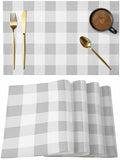 Cotton Linen Placemats for Dining Table Set of 8 Gray White Plaid