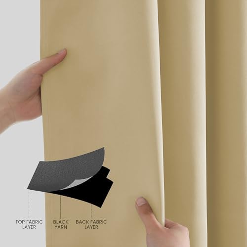 2 Panels Rod Pocket Fire Retardant Curtains, Beige, W52 x L108