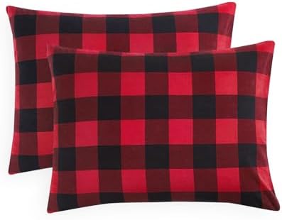 Wake In Cloud - Plaid Pillow Cases, 100% Washed Cotton, Buffalo Check