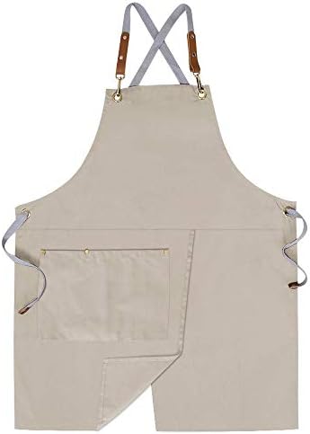 2 Pieces Pottery Apron,Split Apron with Adjustable Straps M-XXL,Beige