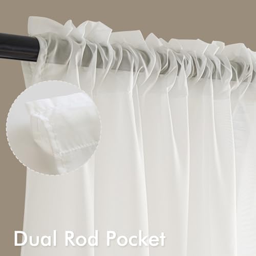 MIULEE Ivory Sheer Curtains 96 Inches Long 4 Panels 54 x 96 Inches