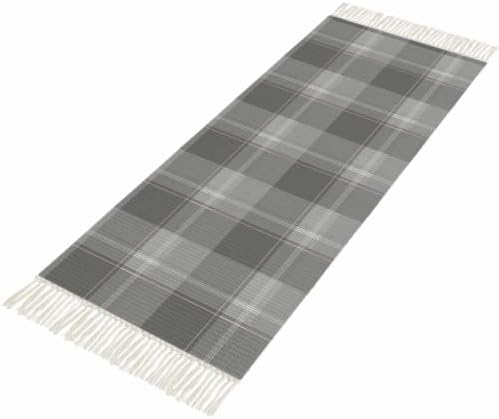 Grey Buffalo Plaid Hallway Runner Rug 2'x5', Farmhouse Geometric