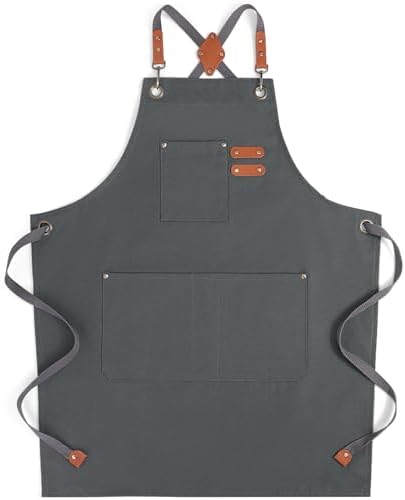 Chef Aprons for Men Women with Large Pockets, Cotton Canvas Water