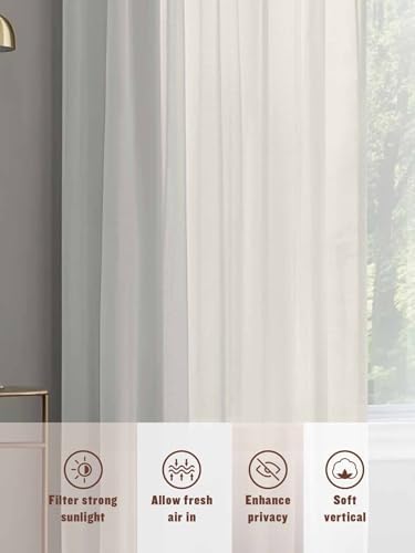 Solid Color Sheer Curtains for Living Room 108 inch Length 2 Panels