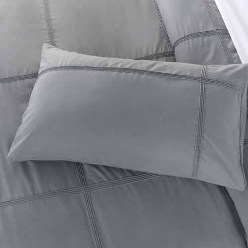 INFLAG Gray Boho Duvet Cover Set, Striped Checkered Pattern Bedding