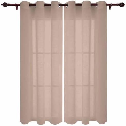 Warm Beige Window Curtains with Grommets Kitchen Drapes, Solid Color