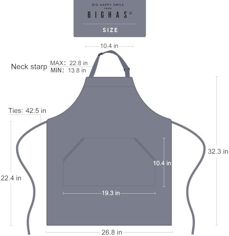 BIGHAS Adjustable Bib Apron with Long Ties for Women Men 18 Colors