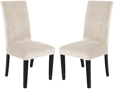 Soft Thick Cream Solid Velvet Dining Chair Covers Parson Stretch Chair
