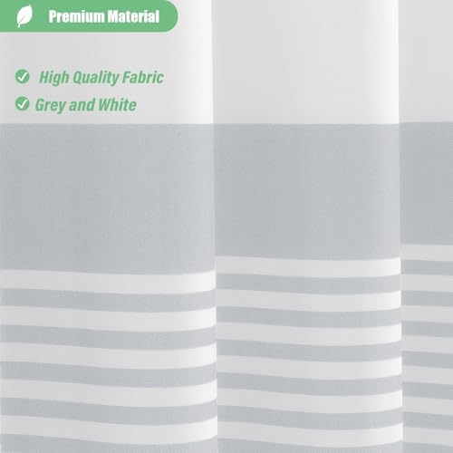 Dynamene Grey Fabric Shower Curtain, Farmhouse Boho Striped Tassel
