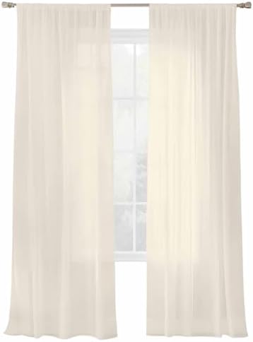 Cream Sheer Curtains 108 Inches Long 2 Panels, Semi Sheer Rod Pocket