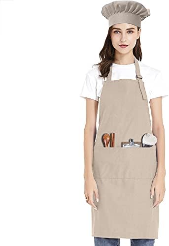 TOPTIE Cotton Canvas Adjustable Bib Apron and Chef Hat Set for Men