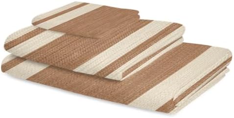 Bath Towels Set of 3 Orange Beige Linen Stripes Bath Towel Hand Towel