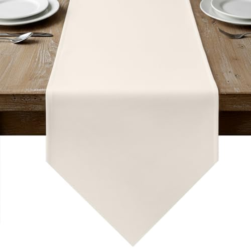 Beige Table Runner 108 inches Long Cream Solid Color Background