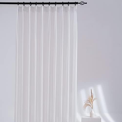 White Sheer Curtains Voile Window Long 2 Panels Set for Living Room