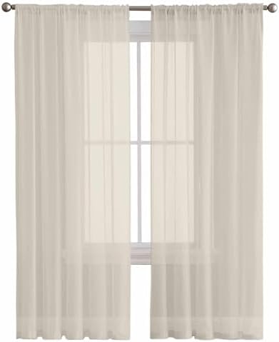 Beige Sheer Curtains 108 Inches Long, White Swan Solid Color Sheer