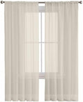 Beige Sheer Curtains 108 Inches Long, White Swan Solid Color Sheer