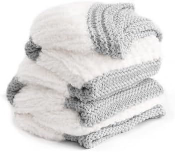 YnM Ultra Soft Fuzzy Throw Blanket, Hand Knit with Faux Rabbit Fur and