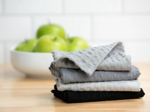12 Pack Gray and Black Waffle Weave Dishcloths, 3 Sets of 4 Reusable