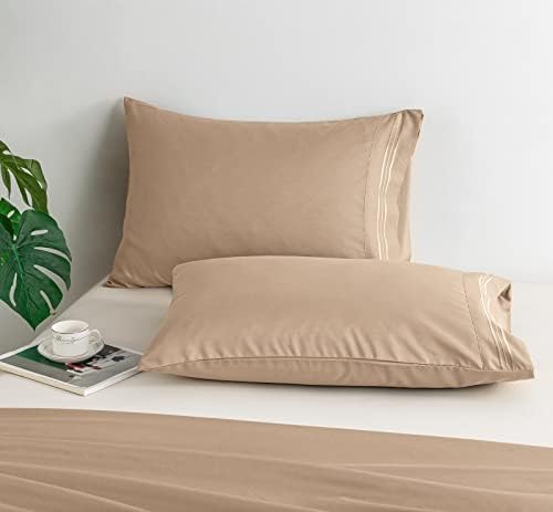 P Pothuiny 100% Microfiber Pillow Cases - Super Soft Beige Pillow