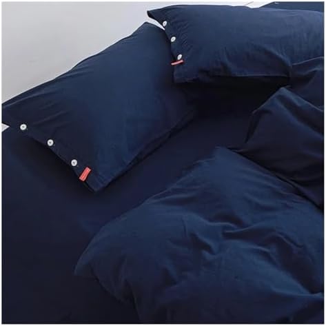 UOIO 100% Washed Cotton Linen Feel Soft Comfy 4Pcs Bedding Set Solid