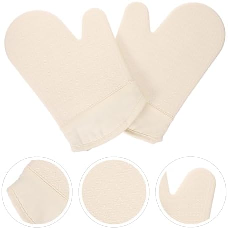 Beige Cotton Silicone Oven Mitts for Baking Cooking Heat Protection