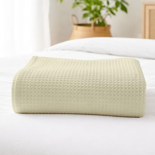 Cottingon 100% Cotton Queen Waffle Weave Blanket - Cooling Lightweight