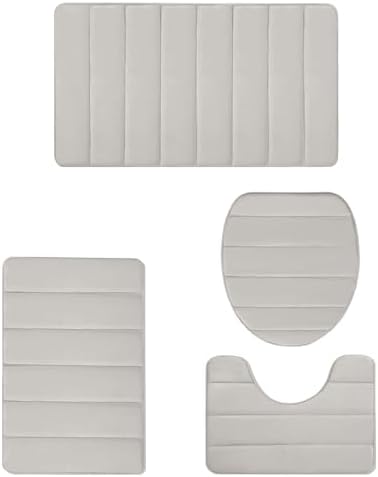 4 Pcs Set Bathroom Rugs, Water Absorption Non-Slip Comfortable Memory