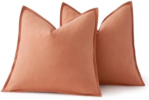MIULEE Decorative Linen Pillow Covers 20x20 Inch Coral