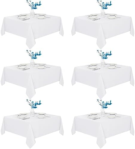 Fitable 6 Pack White Square Tablecloths 70x70 Inch for 2-4 Ft Tables
