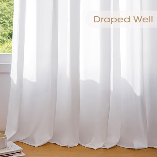 White Sheer Curtains for Living Room, Privacy Sheers, 108 Inches, 2