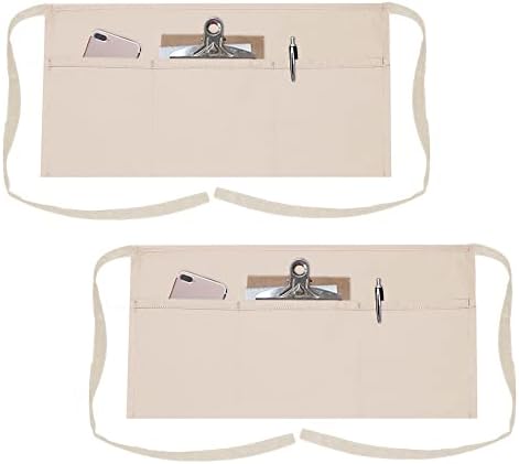 TOPTIE 2 Pack Waist Half Apron with 3 Pockets for Restaurant Waitress