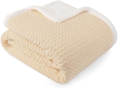 PAVILIA Sherpa Throw Blanket for Couch Sofa Bed, Chevron Ivory Beige