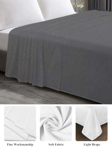 Cal King Size Flat Sheet Only, Minimalist Dark Gray Bed Top Sheet Soft