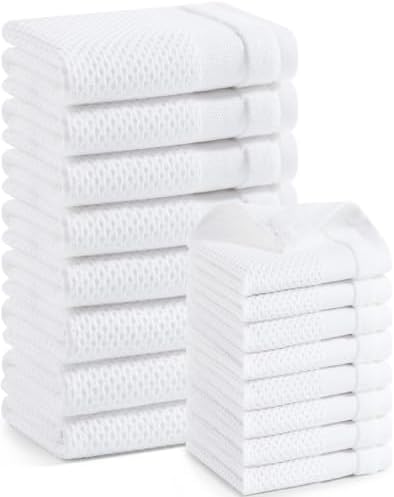 Homaxy Kitchen Towels and Dishcloths Set, Set of 16, White